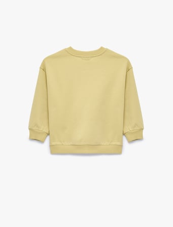 Dinozor Baskılı Şardonlu Bisiklet Yaka Uzun Kollu Pamuklu Sweatshirt