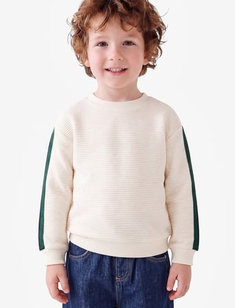 Pamuklu Şerit Detaylı Bisiklet Yaka Uzun Kollu Oversize Sweatshirt