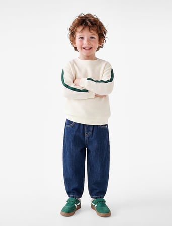 Pamuklu Şerit Detaylı Bisiklet Yaka Uzun Kollu Oversize Sweatshirt