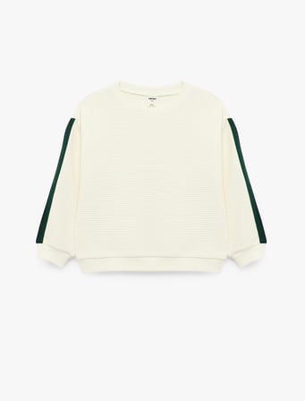 Pamuklu Şerit Detaylı Bisiklet Yaka Uzun Kollu Oversize Sweatshirt