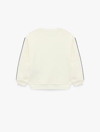 Pamuklu Şerit Detaylı Bisiklet Yaka Uzun Kollu Oversize Sweatshirt