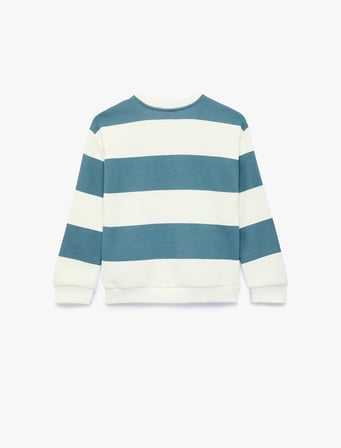 Bisiklet Yaka Uzun Kollu Nakışlı Çizgili Oversize Sweatshirt