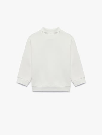 Uzun Kollu Üç İplik Şardonlu Fiyonk Baskılı Polo Yaka Sweatshirt