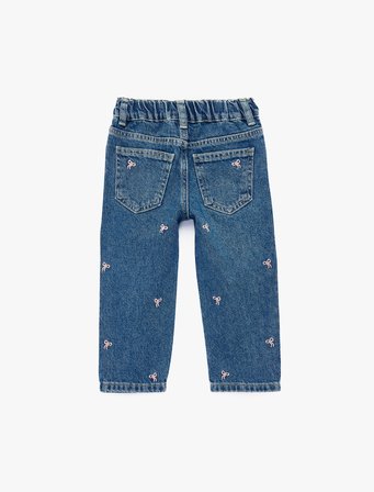 Pamuklu Fiyonk Nakış Detaylı Denim Pantolon