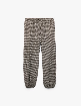 Balon Kesim Beli Lastikli Kareli Pijama Altı