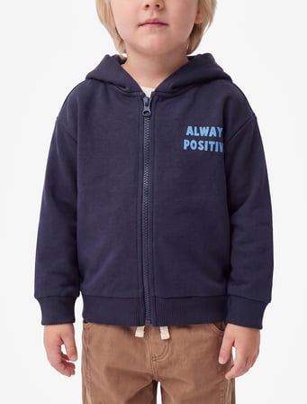 Baskılı Uzun Kollu Şardonlu Fermuarlı Kapşonlu Sweatshirt