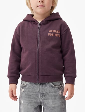 Baskılı Uzun Kollu Şardonlu Fermuarlı Kapşonlu Sweatshirt