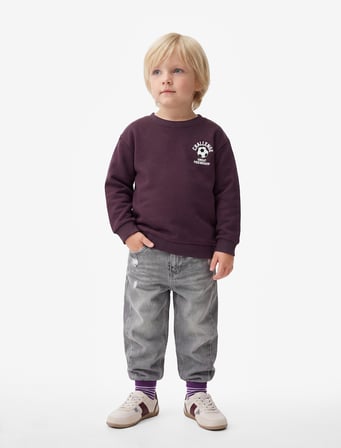 Bisiklet Yaka Uzun Kollu Baskı Detaylı Şardonlu Sweatshirt