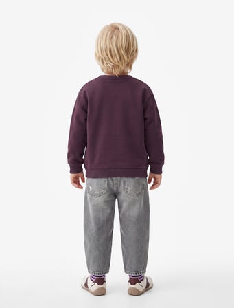 Bisiklet Yaka Uzun Kollu Baskı Detaylı Şardonlu Sweatshirt
