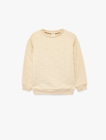 Yıldız Baskılı Bisiklet Yaka Uzun Kollu Sweatshirt