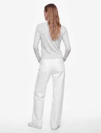 Slim Fit Pamuklu Bisiklet Yaka Asimetrik Düğmeli Uzun Kollu Tişört