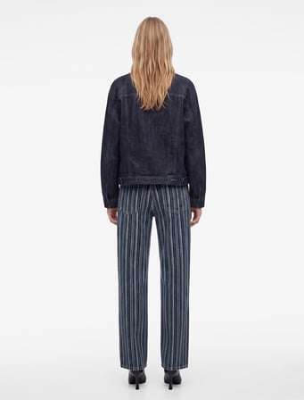 Pamuklu Normal Bel Cepli Uzun Düz Paça Çizgili Denim Pantolon - Straight Fit Jean