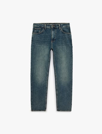 Pamuklu Cepli Normal Bel Vintage Straight Fit Jean Pantolon