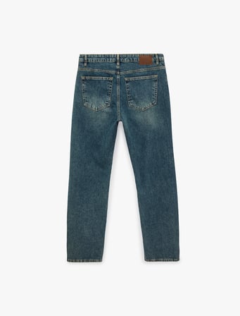 Pamuklu Cepli Normal Bel Vintage Straight Fit Jean Pantolon