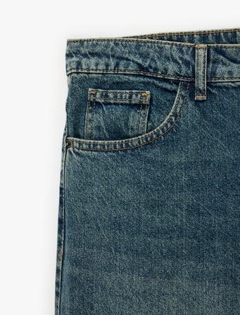 Pamuklu Cepli Normal Bel Vintage Straight Fit Jean Pantolon