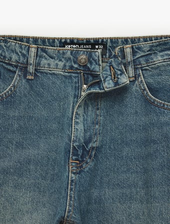Pamuklu Cepli Normal Bel Vintage Straight Fit Jean Pantolon