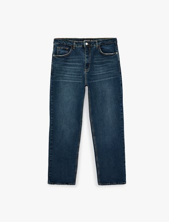 Normal Bel Rahat Kalıp Cepli Pamuklu Baggy Jean Pantolon