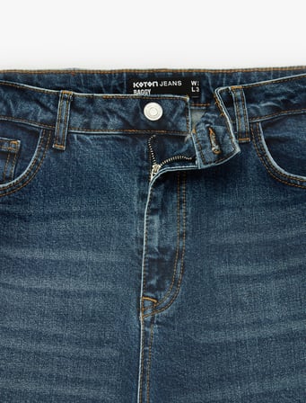 Normal Bel Rahat Kalıp Cepli Pamuklu Baggy Jean Pantolon