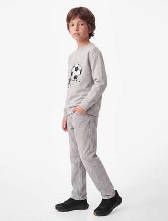 İki İplik Şardonlu Baskılı Bisiklet Yaka Uzun Kollu Sweatshirt