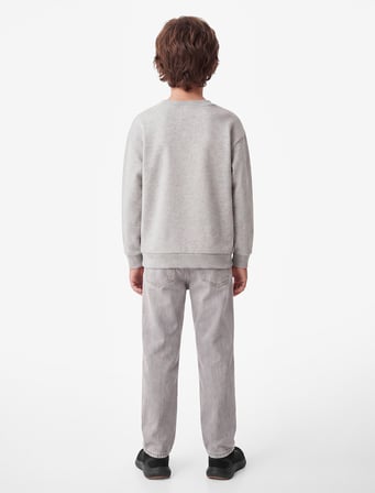 İki İplik Şardonlu Baskılı Bisiklet Yaka Uzun Kollu Sweatshirt