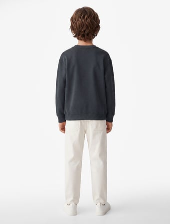 Uzun Kollu Bisiklet Yaka Baskılı Şardonlu Pamuklu Sweatshirt
