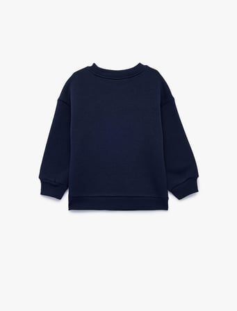 Baskılı Uzun Kollu Bisiklet Yaka Şardonlu Sweatshirt