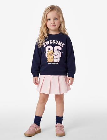 Baskılı Uzun Kollu Bisiklet Yaka Şardonlu Sweatshirt
