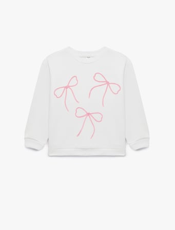 Fiyonk Nakışlı Uzun Kollu Bisiklet Yaka Şardonlu Sweatshirt