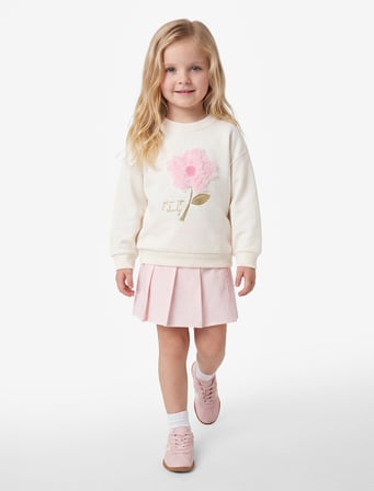 Çiçek Aplikeli Uzun Kollu Bisiklet Yaka Sweatshirt