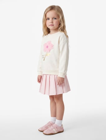 Çiçek Aplikeli Uzun Kollu Bisiklet Yaka Sweatshirt