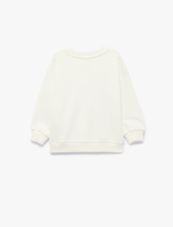 Çiçek Aplikeli Uzun Kollu Bisiklet Yaka Sweatshirt