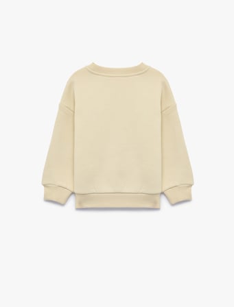 Çiçek Nakışlı Uzun Kollu Bisiklet Yaka Şardonlu Sweatshirt