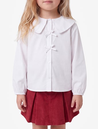 Fiyonklu Uzun Kollu Oversize Pamuklu Bebe Yaka Gömlek