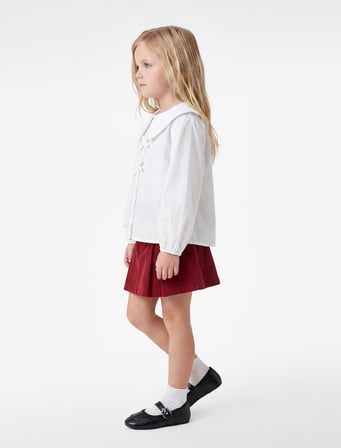Fiyonklu Uzun Kollu Oversize Pamuklu Bebe Yaka Gömlek