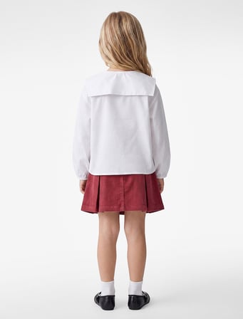 Fiyonklu Uzun Kollu Oversize Pamuklu Bebe Yaka Gömlek