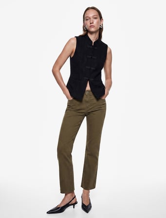 Pamuklu Dar Kalıp Düğmeli Cepli İspanyol Paça Crop Jean Pantolon -  Kick Flare Jeans