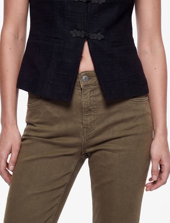Pamuklu Dar Kalıp Düğmeli Cepli İspanyol Paça Crop Jean Pantolon -  Kick Flare Jeans