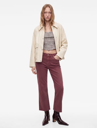 Pamuklu Dar Kalıp Düğmeli Cepli İspanyol Paça Crop Jean Pantolon -  Kick Flare Jeans