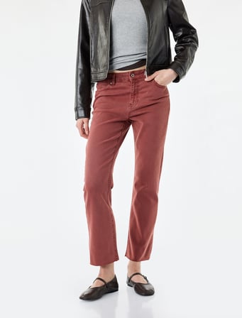 Pamuklu Dar Kalıp Düğmeli Cepli İspanyol Paça Crop Jean Pantolon -  Kick Flare Jeans
