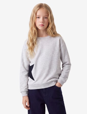 Yıldız Detaylı Arkası Baskılı Uzun Kollu Bisiklet Yaka Sweatshirt