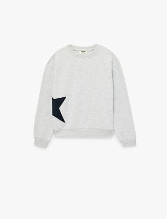 Yıldız Detaylı Arkası Baskılı Uzun Kollu Bisiklet Yaka Sweatshirt
