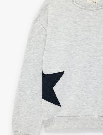Yıldız Detaylı Arkası Baskılı Uzun Kollu Bisiklet Yaka Sweatshirt