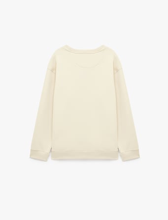 Uzun Kollu Bisiklet Yaka Şardonlu Rahat Kalıp Baskılı Sweatshirt