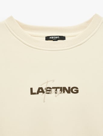 Uzun Kollu Bisiklet Yaka Şardonlu Rahat Kalıp Baskılı Sweatshirt