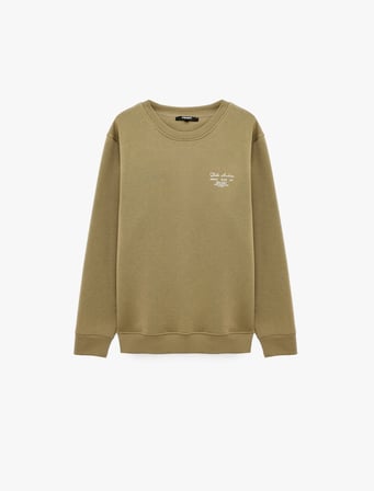 Uzun Kollu Üç İplik Şardonlu Bisiklet Yaka Baskılı Sweatshirt