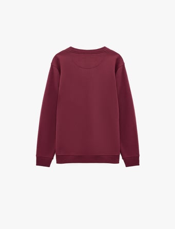 Uzun Kollu Üç İplik Şardonlu Bisiklet Yaka Baskılı Sweatshirt