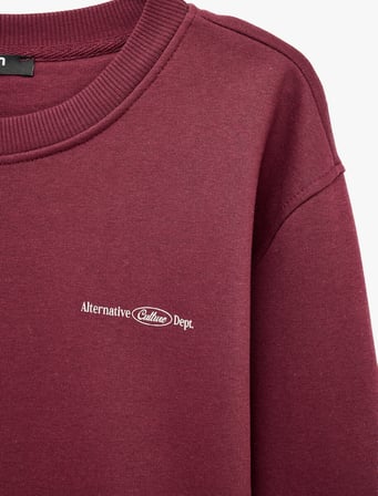 Uzun Kollu Üç İplik Şardonlu Bisiklet Yaka Baskılı Sweatshirt