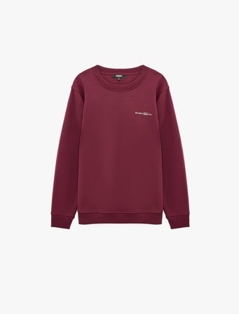 Uzun Kollu Üç İplik Şardonlu Bisiklet Yaka Baskılı Sweatshirt