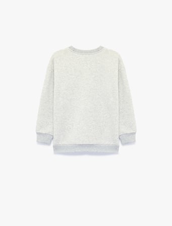 Şardonlu Uzun Kollu Bisiklet Yaka Baskılı Sweatshirt