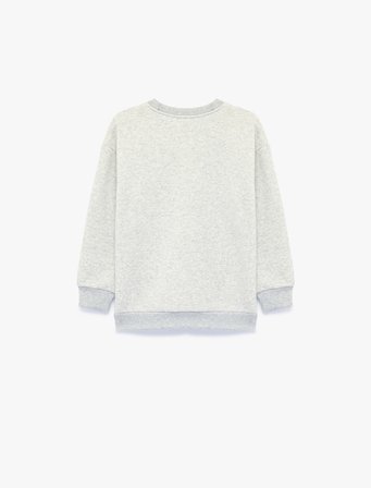 Şardonlu Uzun Kollu Bisiklet Yaka Baskılı Sweatshirt